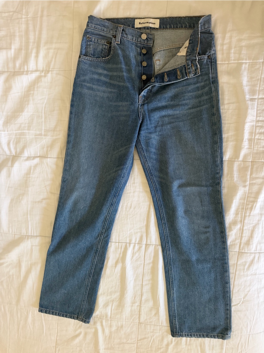 Reformation Straight-Leg Blue Denim Jeans